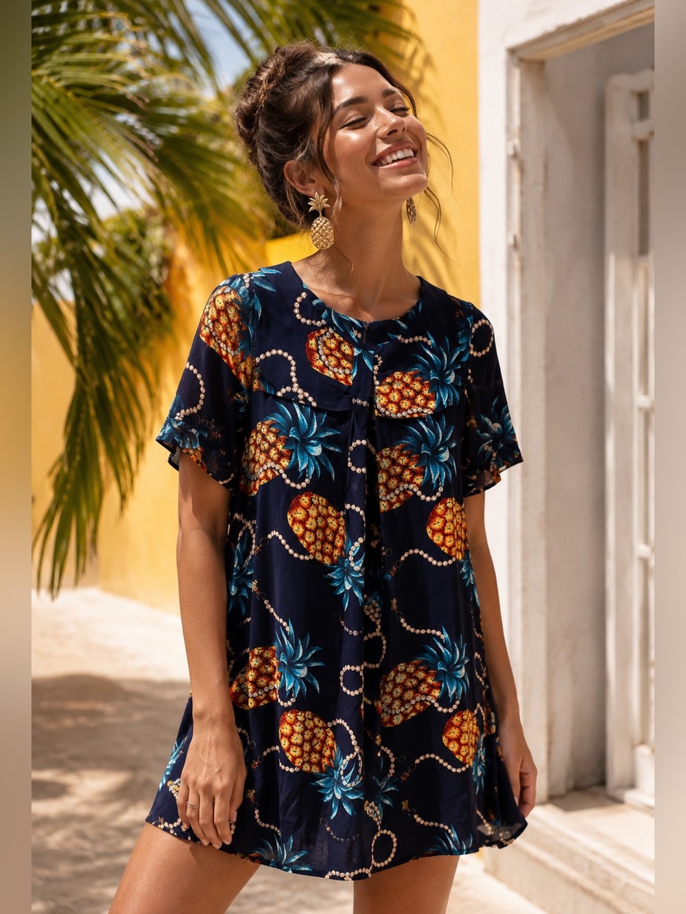 FARM Rio Anthropology Pineapple-Pearls Mini Dress Small-Medium Vintage Inspired